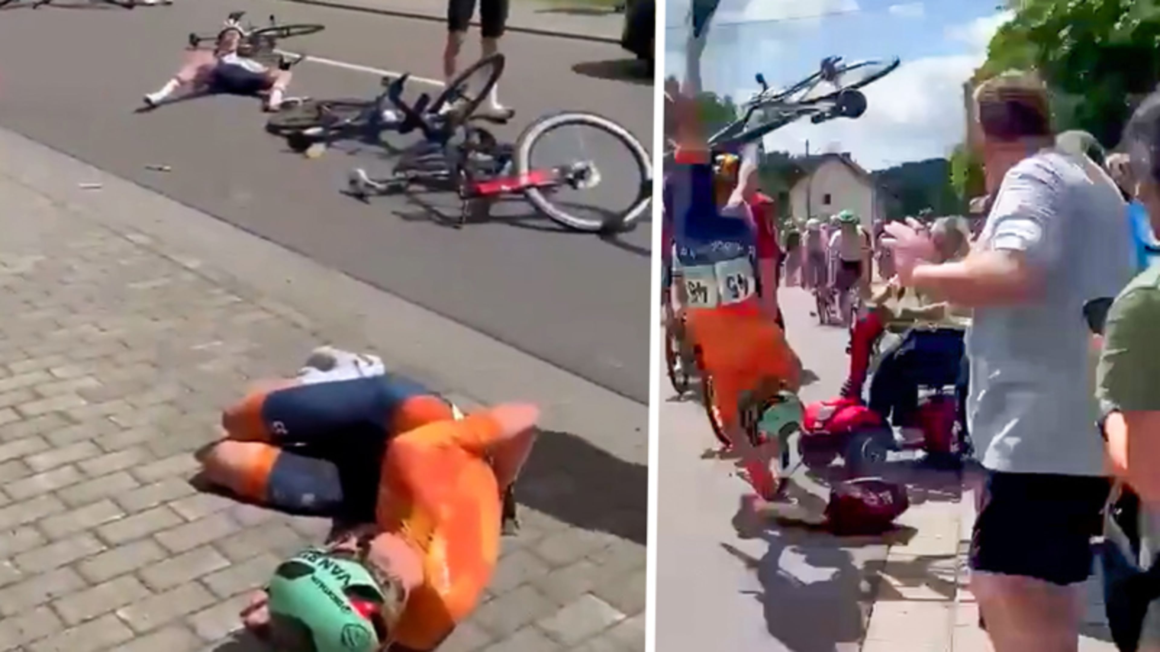 Wielrenner maakt salto na roekeloze actie van bejaarde op scootmobiel