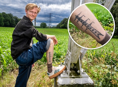 Siebe (27) is een ‘hoogspanningsgast’: hij is zo’n fan van masten dat hij er eentje op zijn been laat tatoeëren