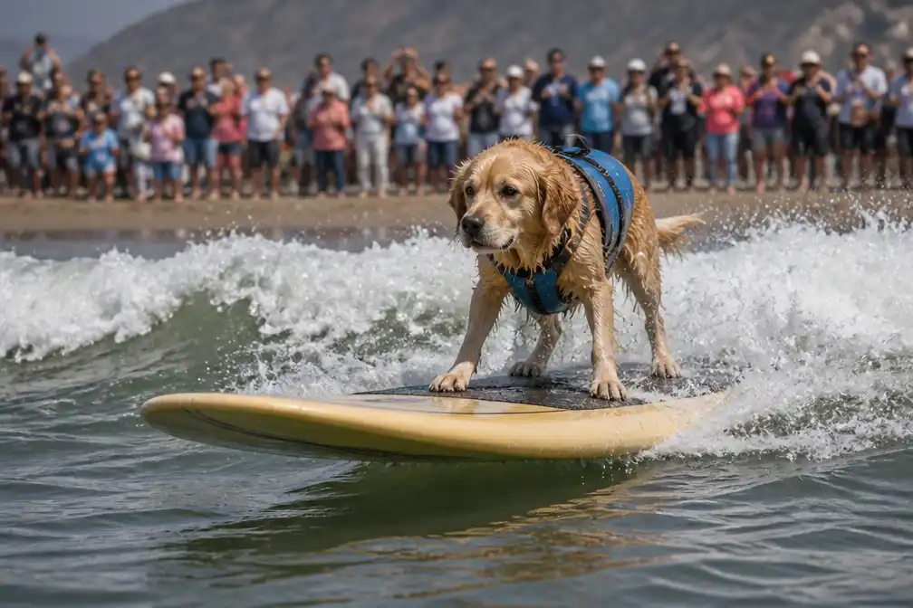 Surfhonden stelen show op WK hondensurfen in Pacifica