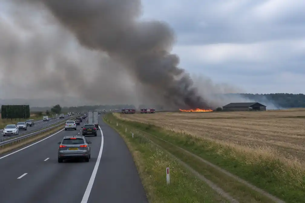Akkerbrand bij Assen zorgt voor rookoverlast op A28 en verwoest schuur