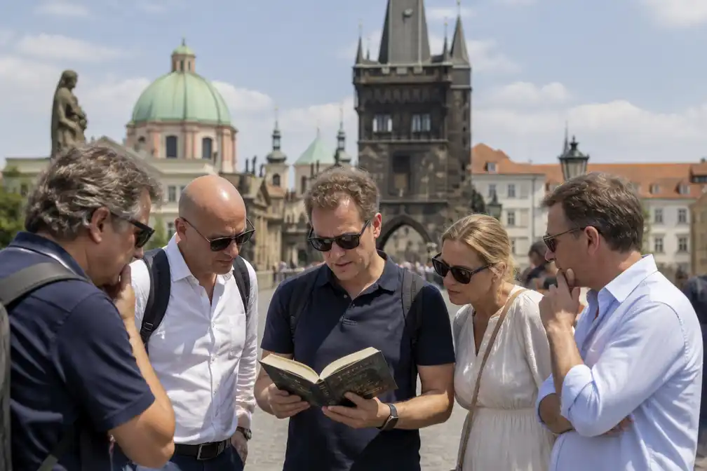 Nederlandse ondernemers zoeken in Praag naar geheime deur uit nieuwe Dan Brown-roman