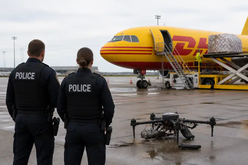 Drone met explosieven gevonden op luchthaven Leipzig na botsing DHL-toestel