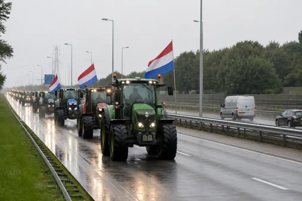 Meer dan honderd boeren blokkeren wegen en plein in Apeldoorn bij protest