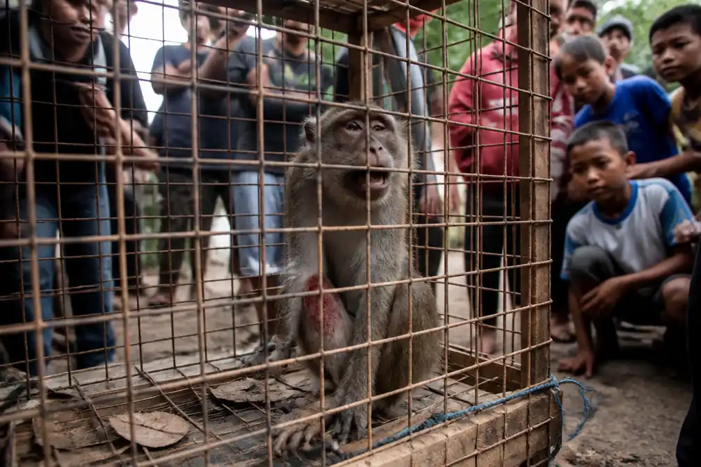 Langstaartmakaak die 19 mensen aanviel in Sumatra eindelijk gevangen