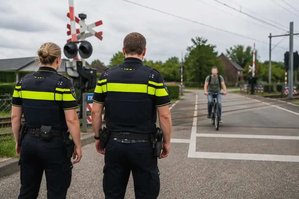 Agenten bij spoorwegovergang treffen niemand aan, fietser spreekt hen toe