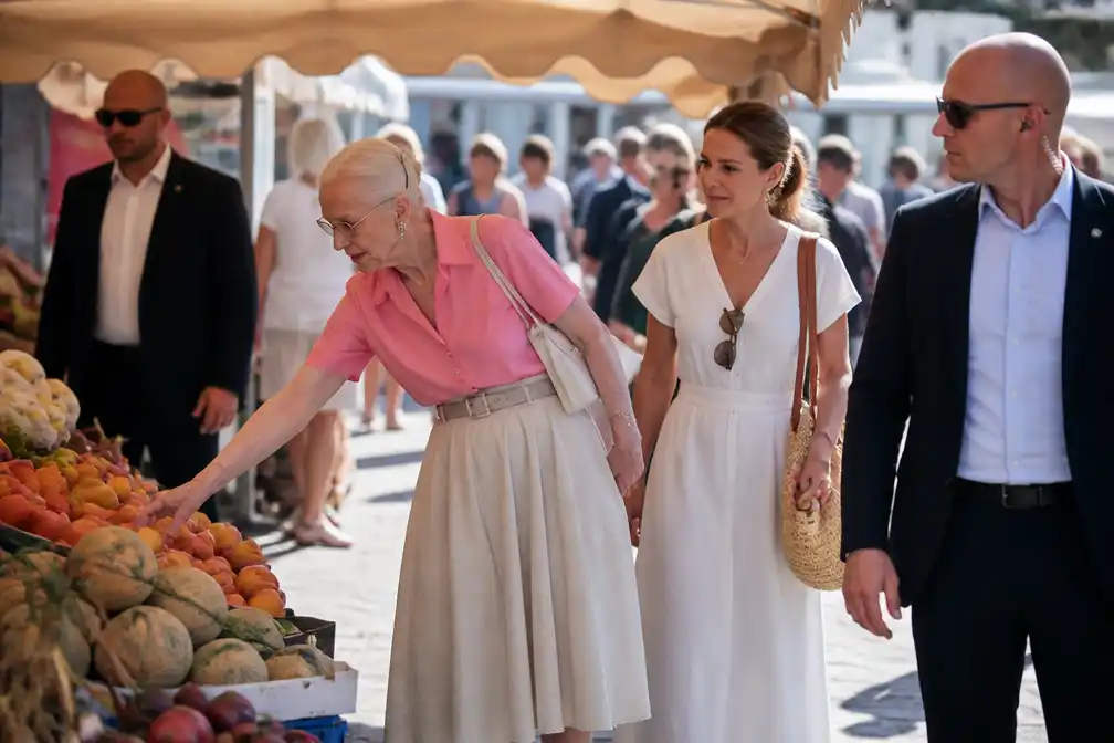 Koningin Margrethe gespot tijdens het winkelen op markt in Cahors