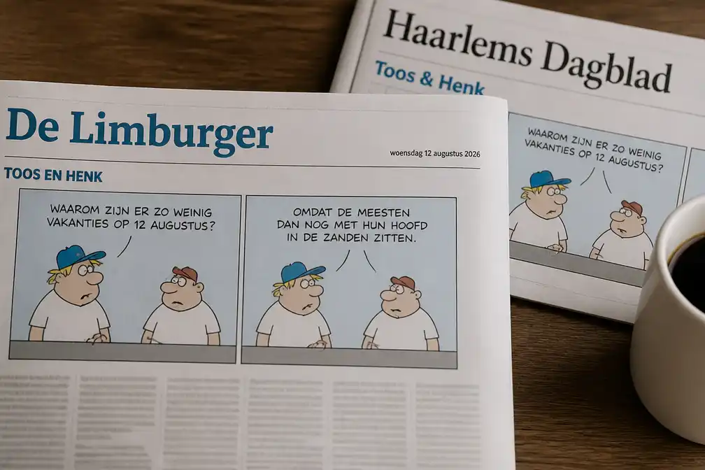 Dagelijkse cartoon Toos en Henk van Paul Kusters in twee Nederlandse dagbladen