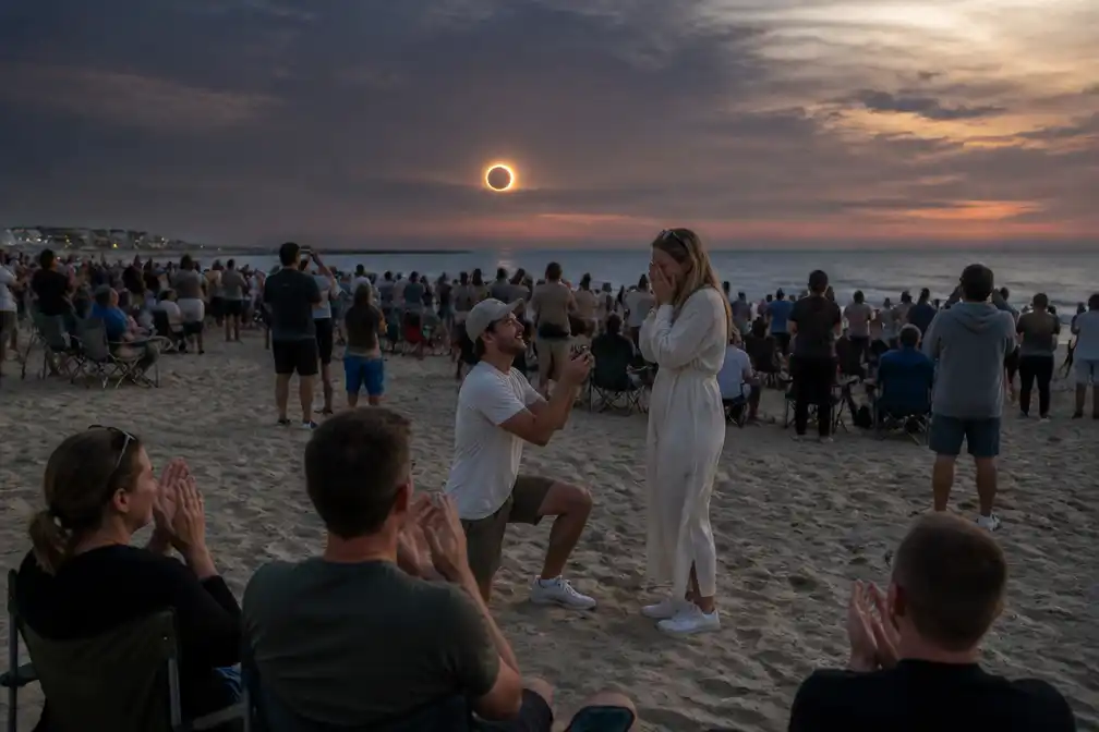 Applaus en huwelijksaanzoek bij hoogtepunt zonsverduistering in Nederland
