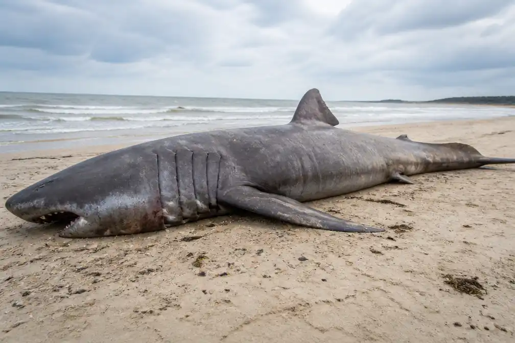 Reuzenhaai van bijna vijf meter spoelt aan op Deense kust; doodsoorzaak onbekend