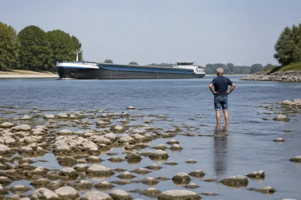 Lage Rijn: schipper kan niet varen, ander staat midden in de rivier