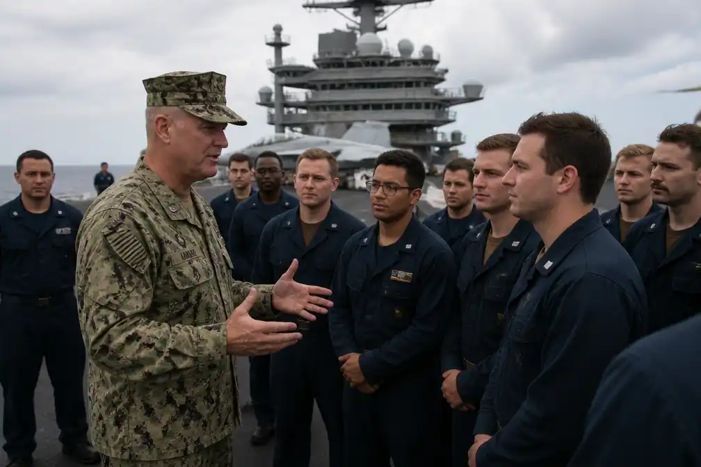 Hoogste Amerikaanse commandant bezoekt vliegdekschip USS Abraham Lincoln