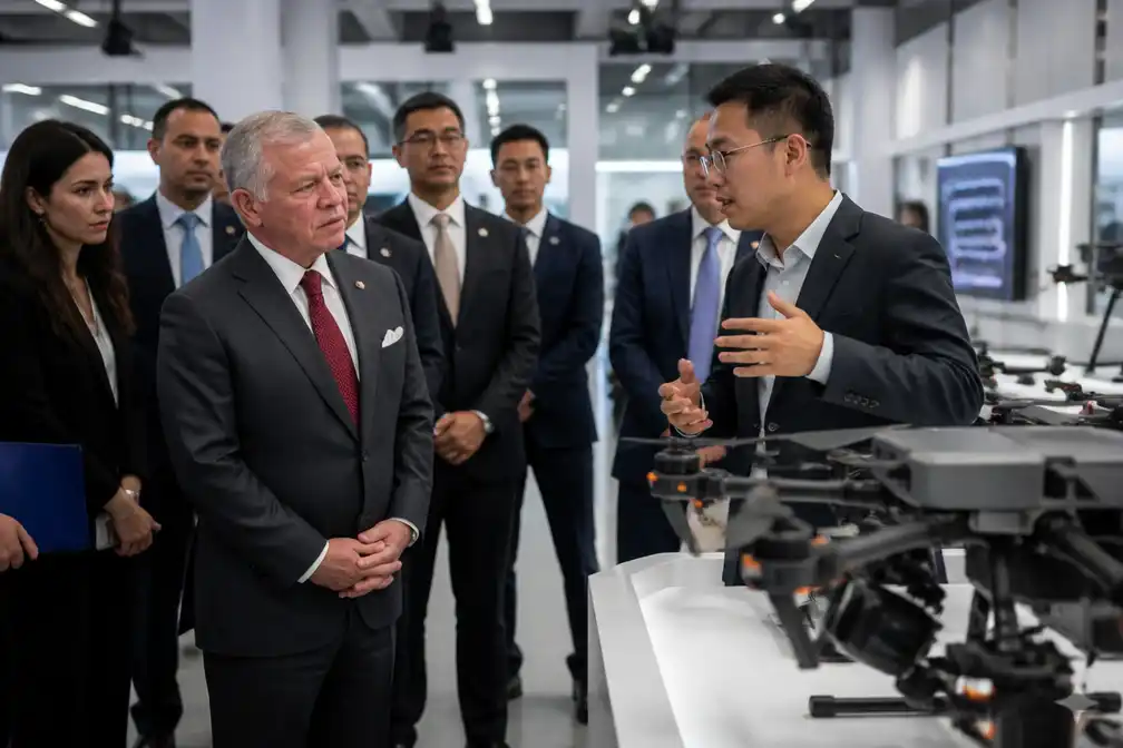 Koning Abdullah van Jordanië bezoekt drone- en robotexpo in Shenzhen tijdens staatsbezoek