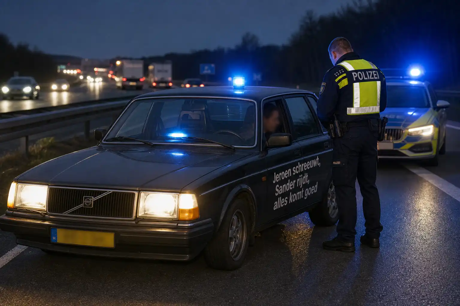 Duitse politie stopt Nederlandse Volvo met zelfgemaakt zwaailicht bij Frankfurt