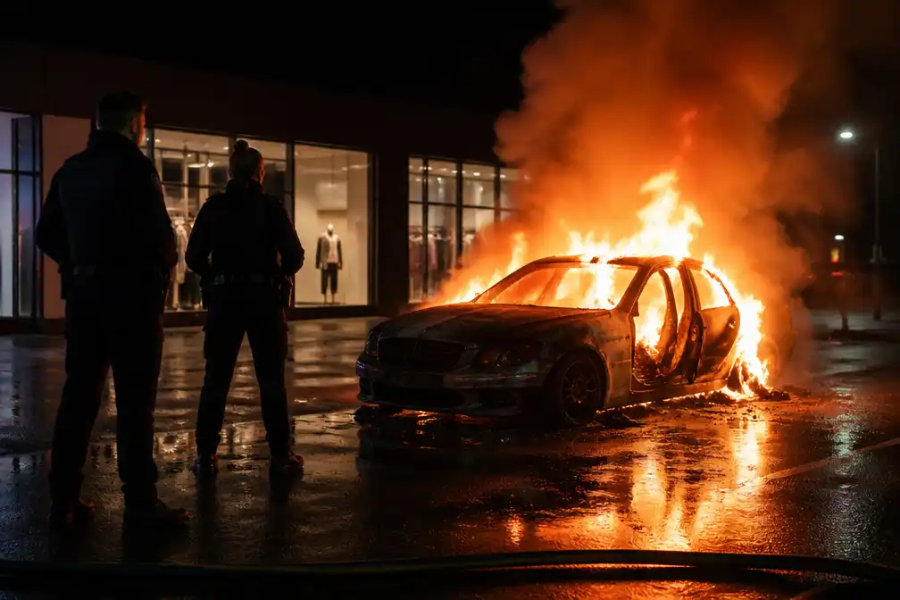Politie zet bestuurder van brandende Mercedes in Tielt op tijd aan de kant