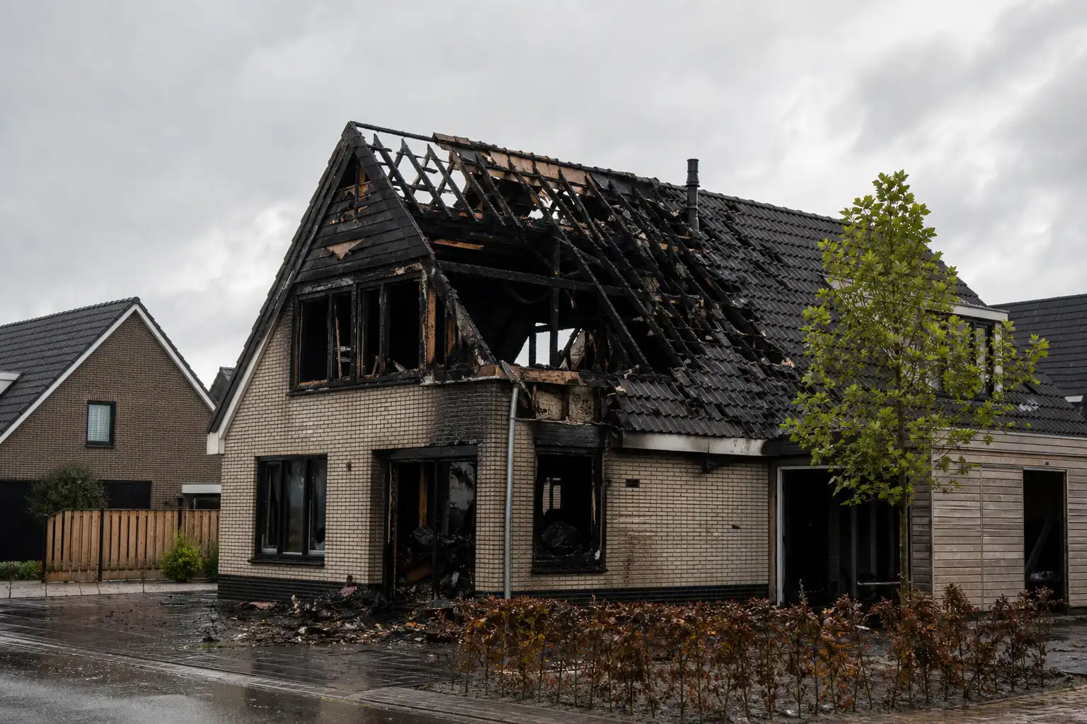 Blikseminslag verwoest vrijwel nieuwbouwhuis in Leek; bewoners niet thuis