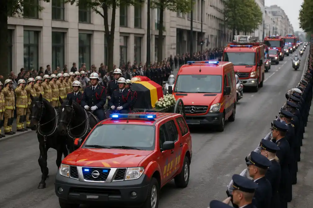Staatsbegrafenis voor brandweerman Olivier Francotte, slachtoffer gasexplosie in Brussel