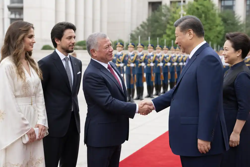 Koning Abdullah ontmoet Xi Jinping in Peking met jongste kinderen