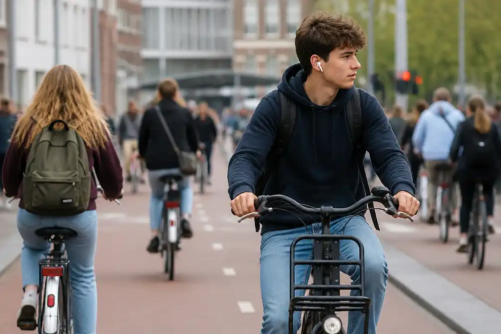 Driekwart van de jongeren fietst met oortjes of koptelefoon