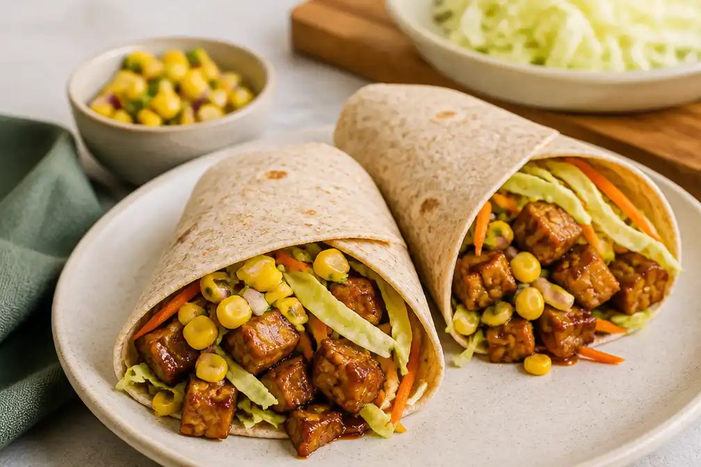 Kranten publiceren recept voor volkoren wraps met ketjap-tempeh en maissalsa