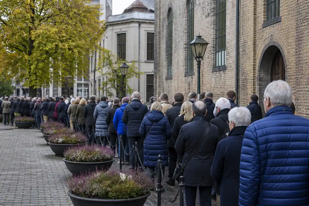 Noren vroeg in de rij voor herdenkingsdienst koning Harald in Oslo