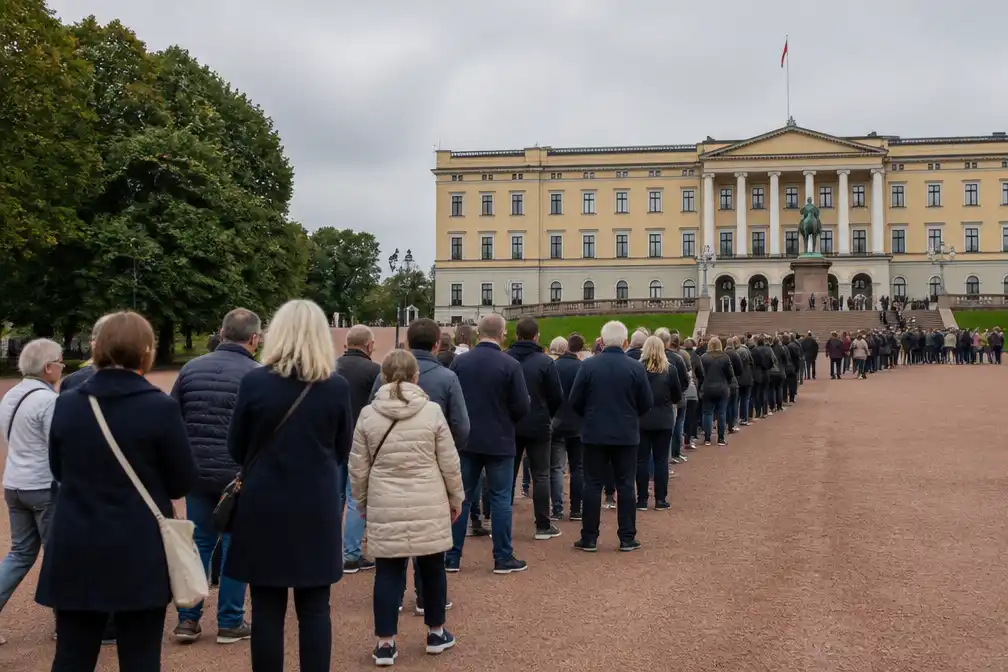 Rij bij paleis Oslo voor laatste eer aan koning Harald