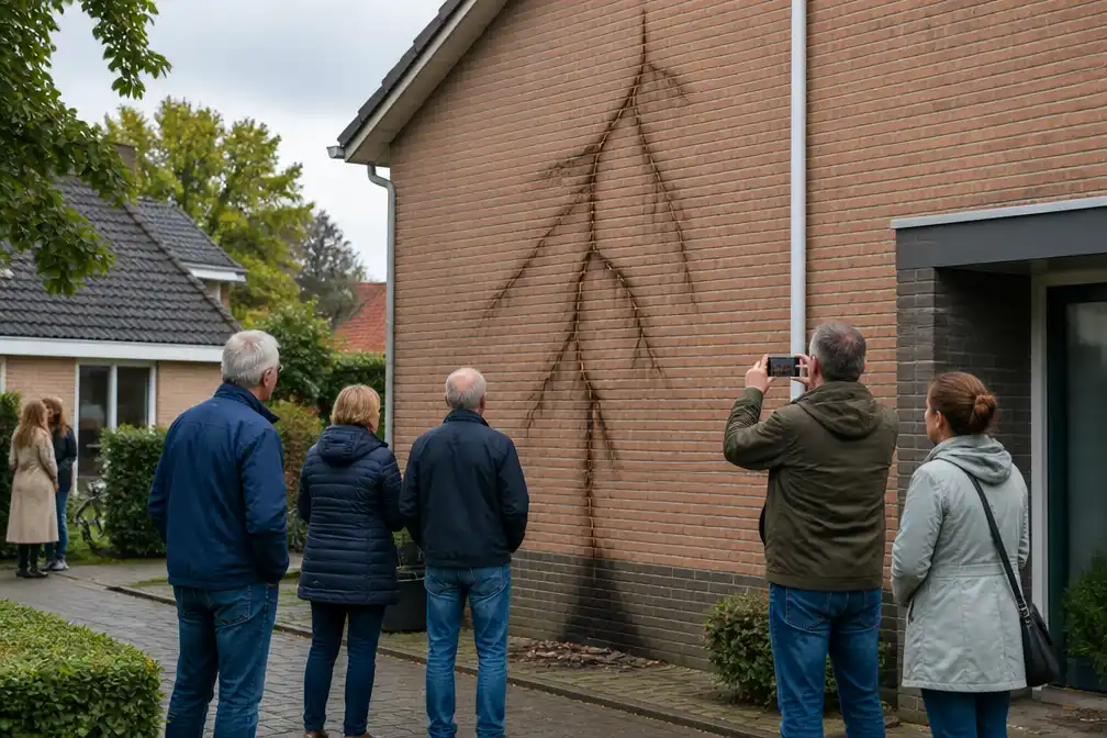 Blikseminslag laat bijzonder spoor achter bij woning, trekt bekijks