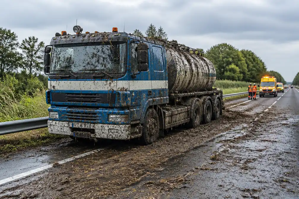 Vrachtwagen verliest mestlading na noodstop in Roermond