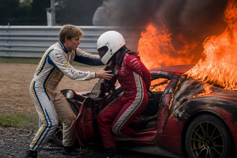 Nederlandse coureur Loek Hartog redt Ollie Millroy uit brandende Ferrari in China
