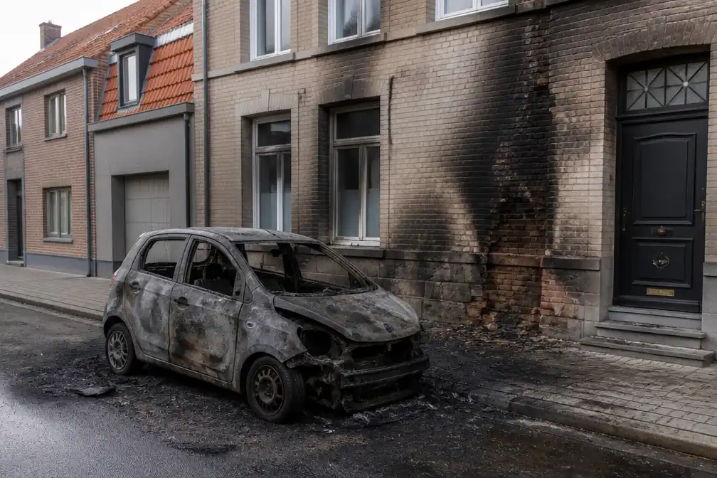 Elektrische Aixam brandt uit in Lauwe na ontploffing, notariswoning beschadigd