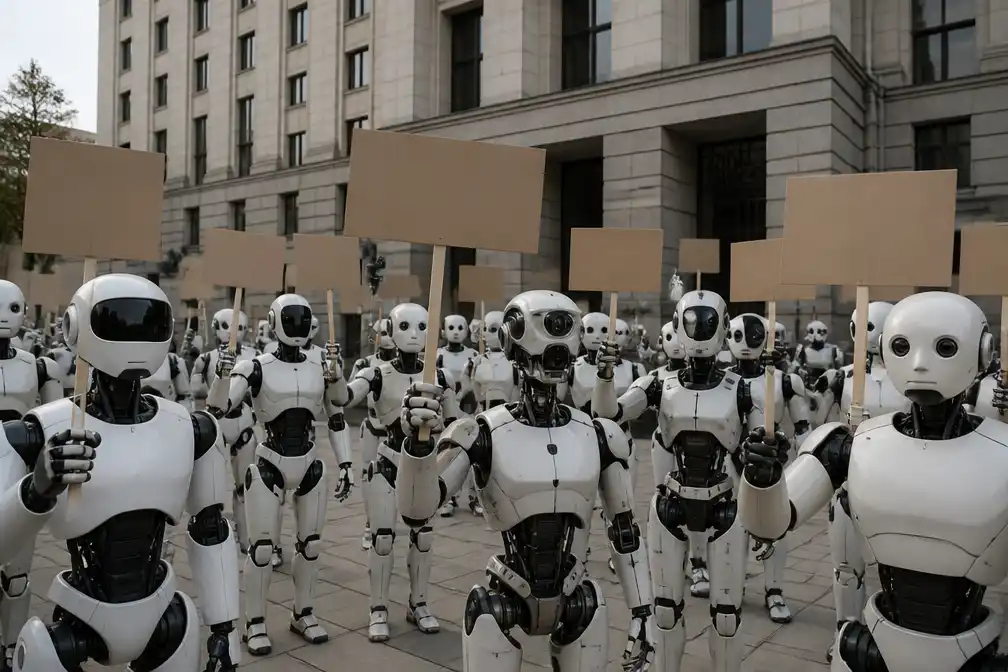 Robots protesteren bij Pools ministerie tegen AI-regels op werk