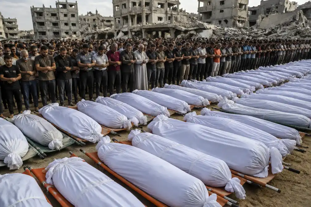 Massale begrafenis in Gaza-Stad voor 100 doden, onder wie 62 kinderen