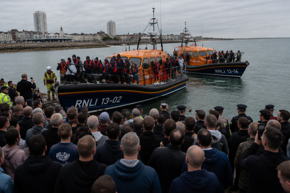 RNLI-boten met migranten geweigerd bij twee havens, landing bij Portsmouth leidt tot protest