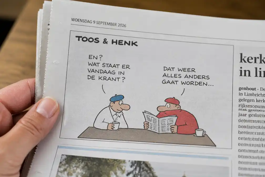 Cartoon 'Toos en Henk' van Paul Kusters in Nederlandse dagbladen