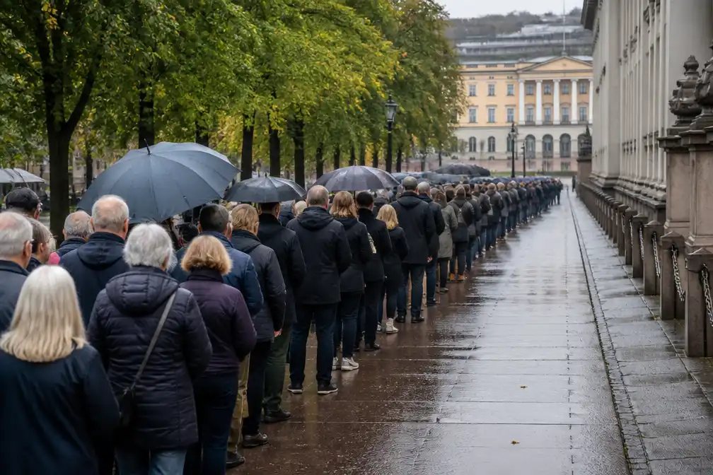 Mensen verzamelen zich vroeg in Oslo voor uitvaart koning Harald