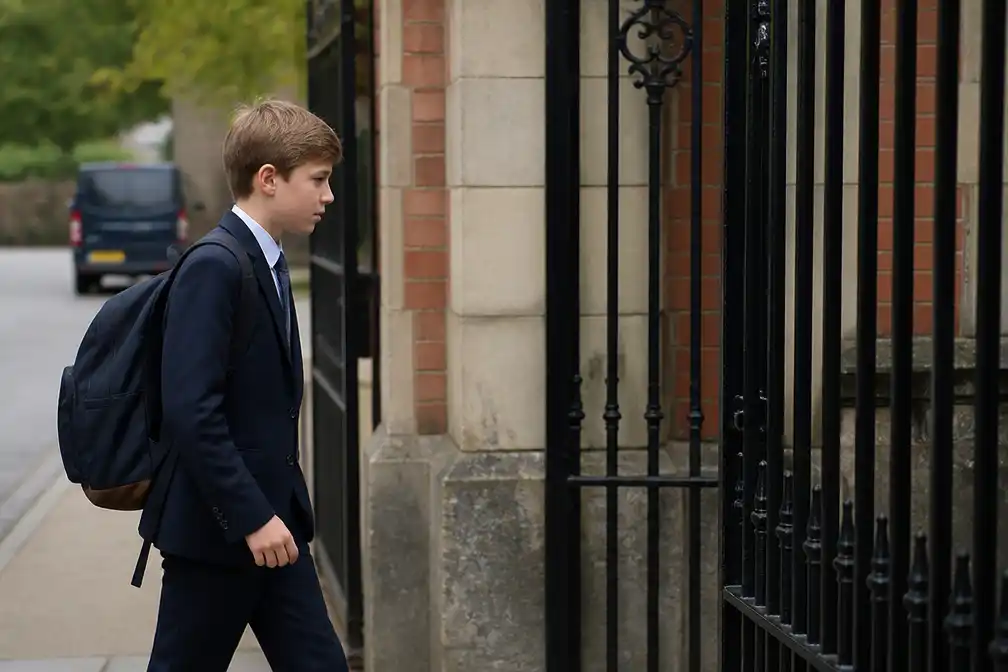 Prins George begint aan Eton College in outfit die doet denken aan vader William