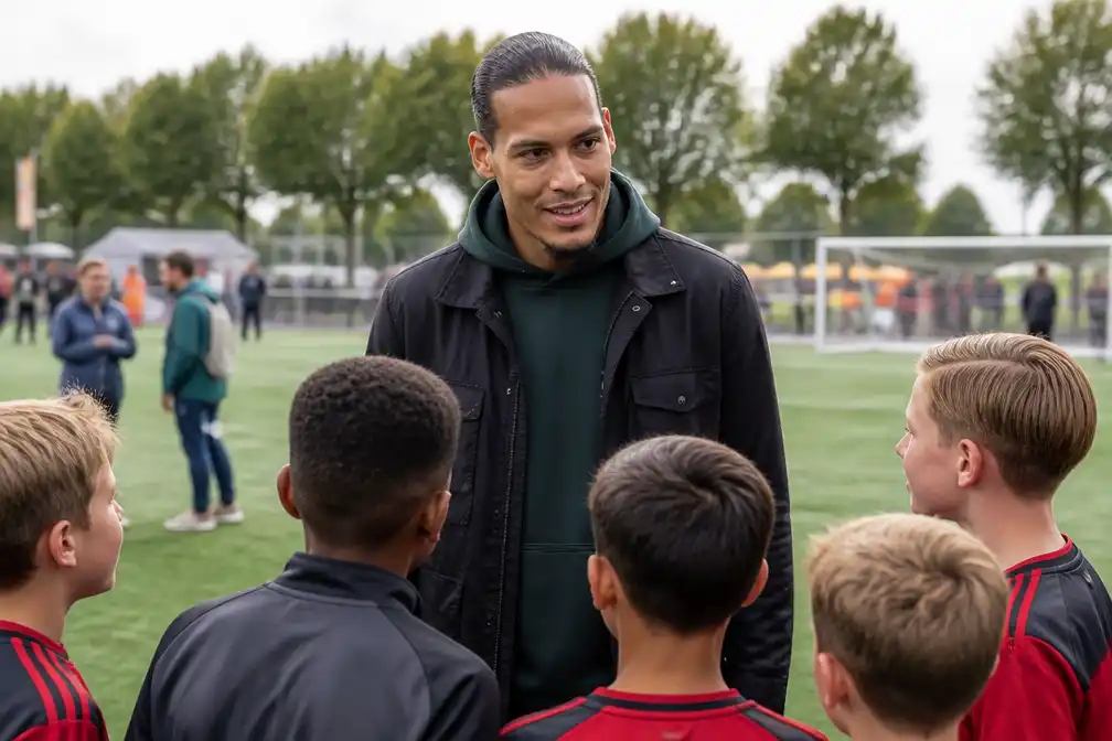 Van Dijk bezoekt eigen jeugdtoernooi in Tilburg vlak voor training bij Liverpool