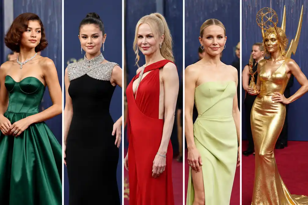 Actrice valt op Emmy-rode loper op met outfit als levende award