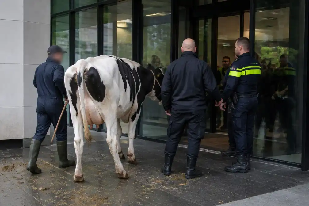 Boer met koe tegengehouden bij ingang provinciehuis Gelderland