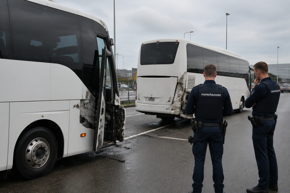 Twee bussen botsen op Schiphol, chauffeur gewond