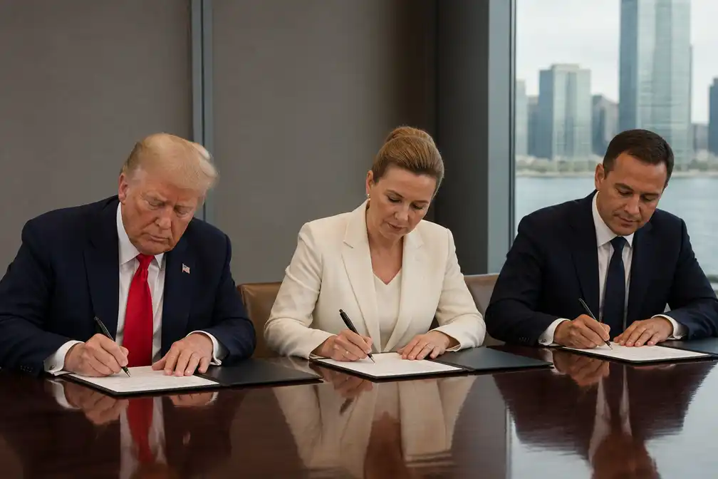 VS, Denemarken en Groenland ondertekenen veiligheidsakkoord in New York
