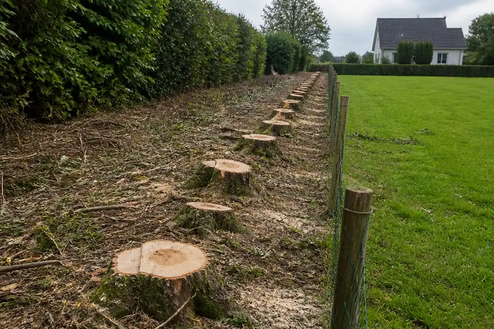 Buurman zaagt tijdens vakantie hele bomenrij om en komt ermee weg