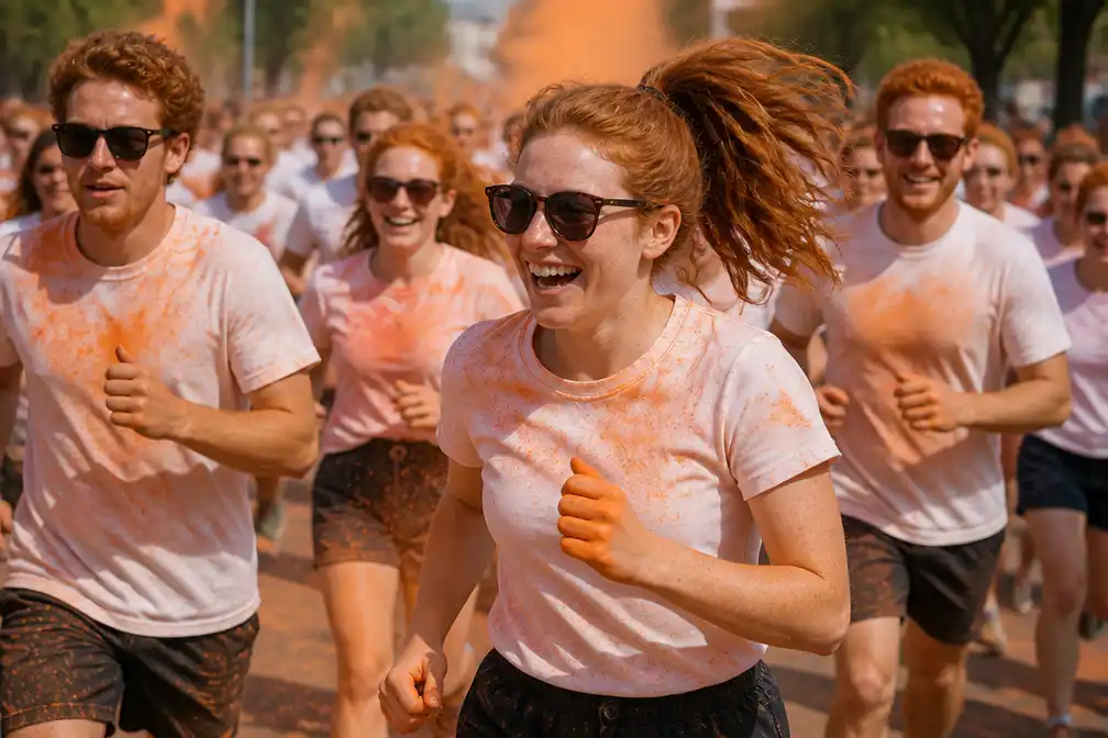 Ongeveer 800 roodharigen lopen color run door Santiago in Chili