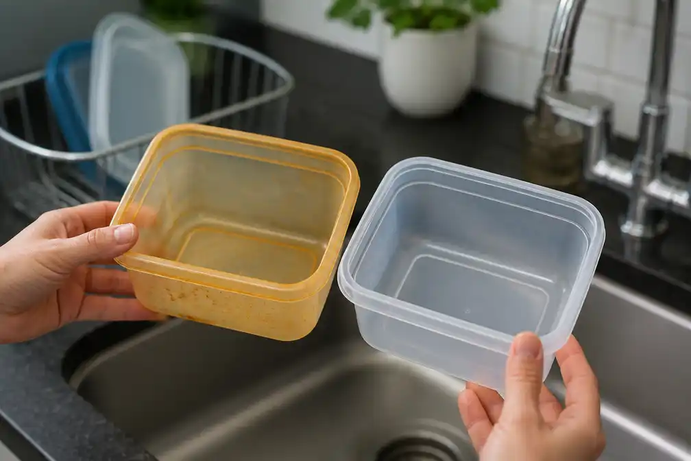 Expert: verkleurde plastic bakjes vaak nog schoon en makkelijker te redden