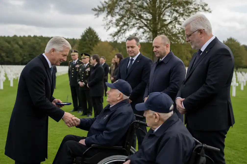 Koning Filip eert Amerikaanse WOII-veteranen op begraafplaats Hendrik-Kapelle