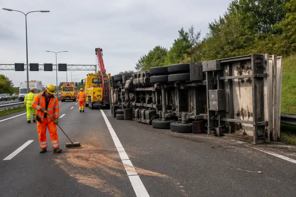 A9 bij Amstelveen in beide richtingen dicht na gekantelde vrachtwagen