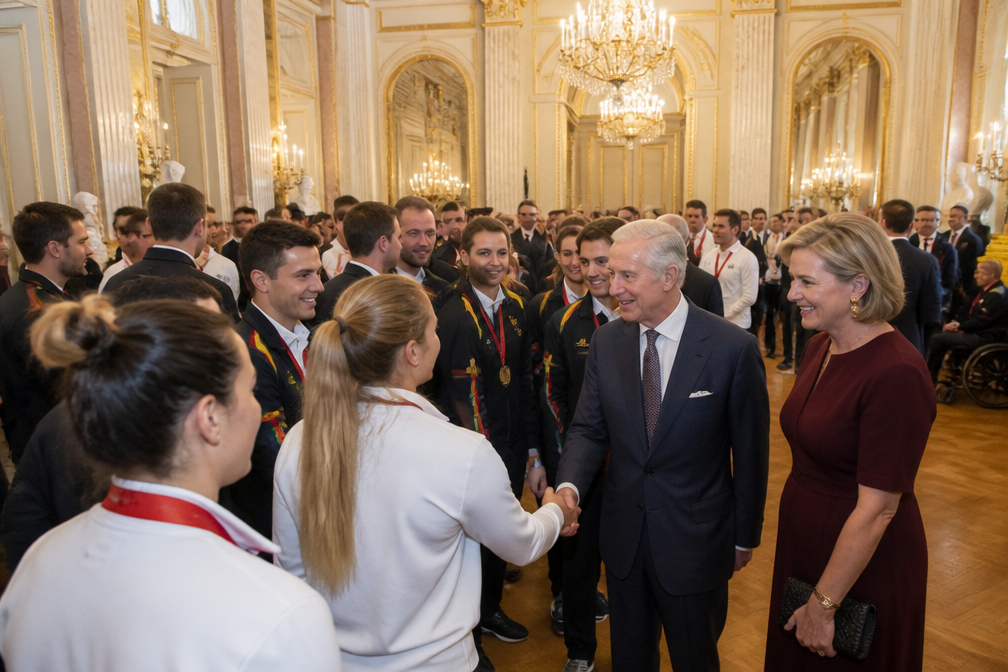 Koning Filip en koningin Mathilde ontvangen 70 Belgische topatleten in Laken