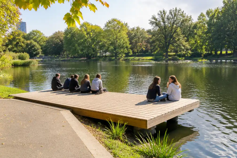 Antwerpen opent houten ponton aan Stadsparkvijver als nieuwe ontmoetingsplek