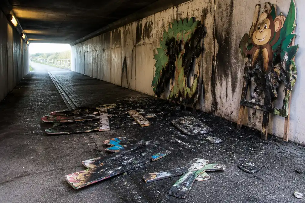Versieringen voor Kweikersdag in Tienen vernield en in brand gestoken in fietstunnel