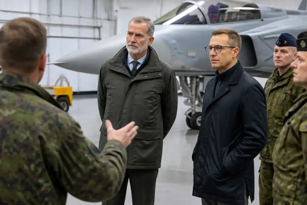 Spaanse koning Felipe en president Stubb bezoeken Finse land- en luchtmacht in Rovaniemi
