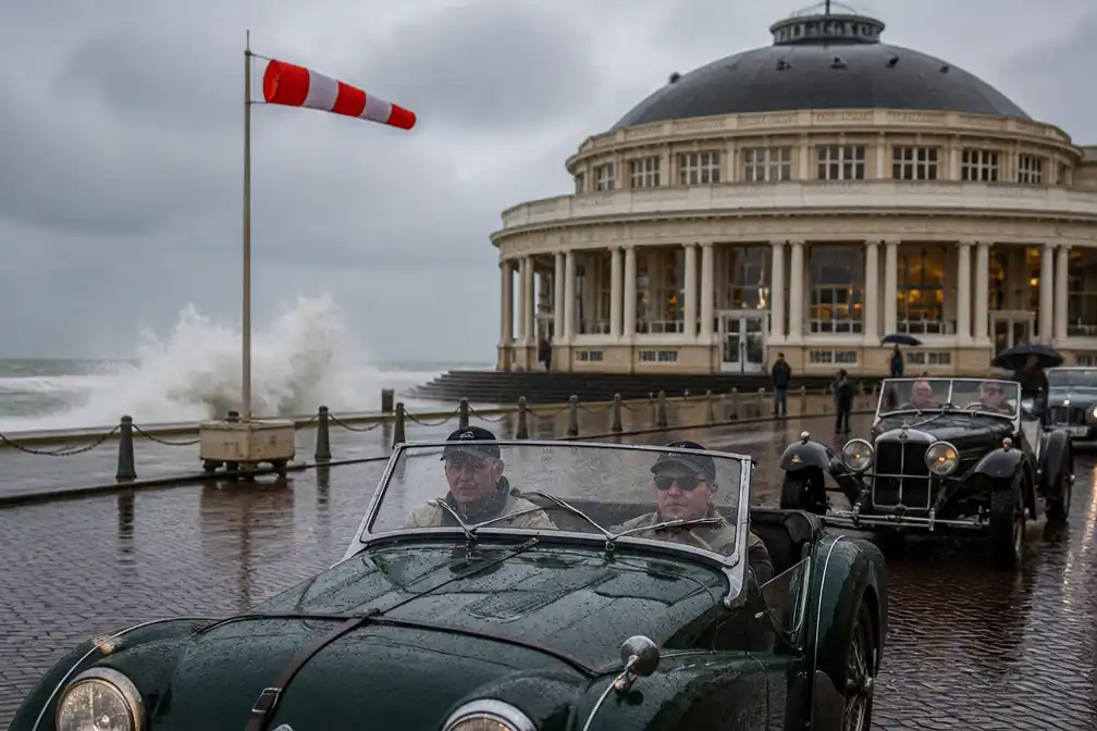 Stormweer verplaatst keuring oude auto's Zoute Grand Prix naar casino in Knokke